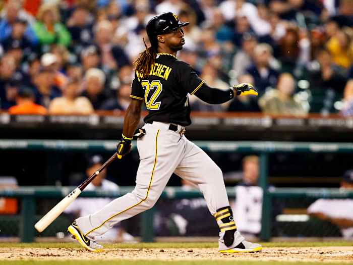 May 28, 2013; Detroit, MI, USA; Pittsburgh Pirates center fielder Andrew McCutchen (22) at bat against the Detroit Tigers at Comerica Park.